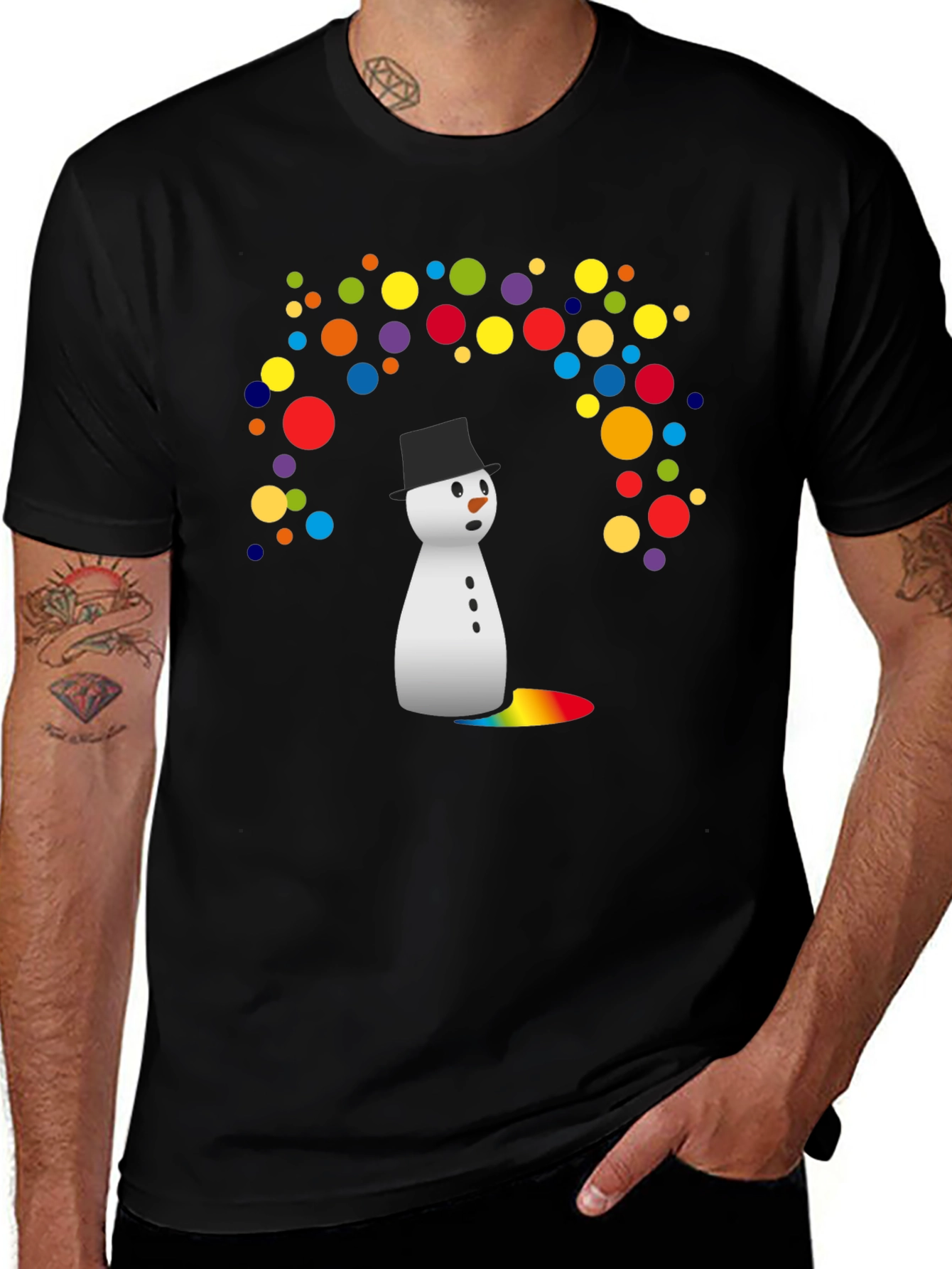 Snowman Rainbow Tears Graphic Tee - Black Cotton Blend