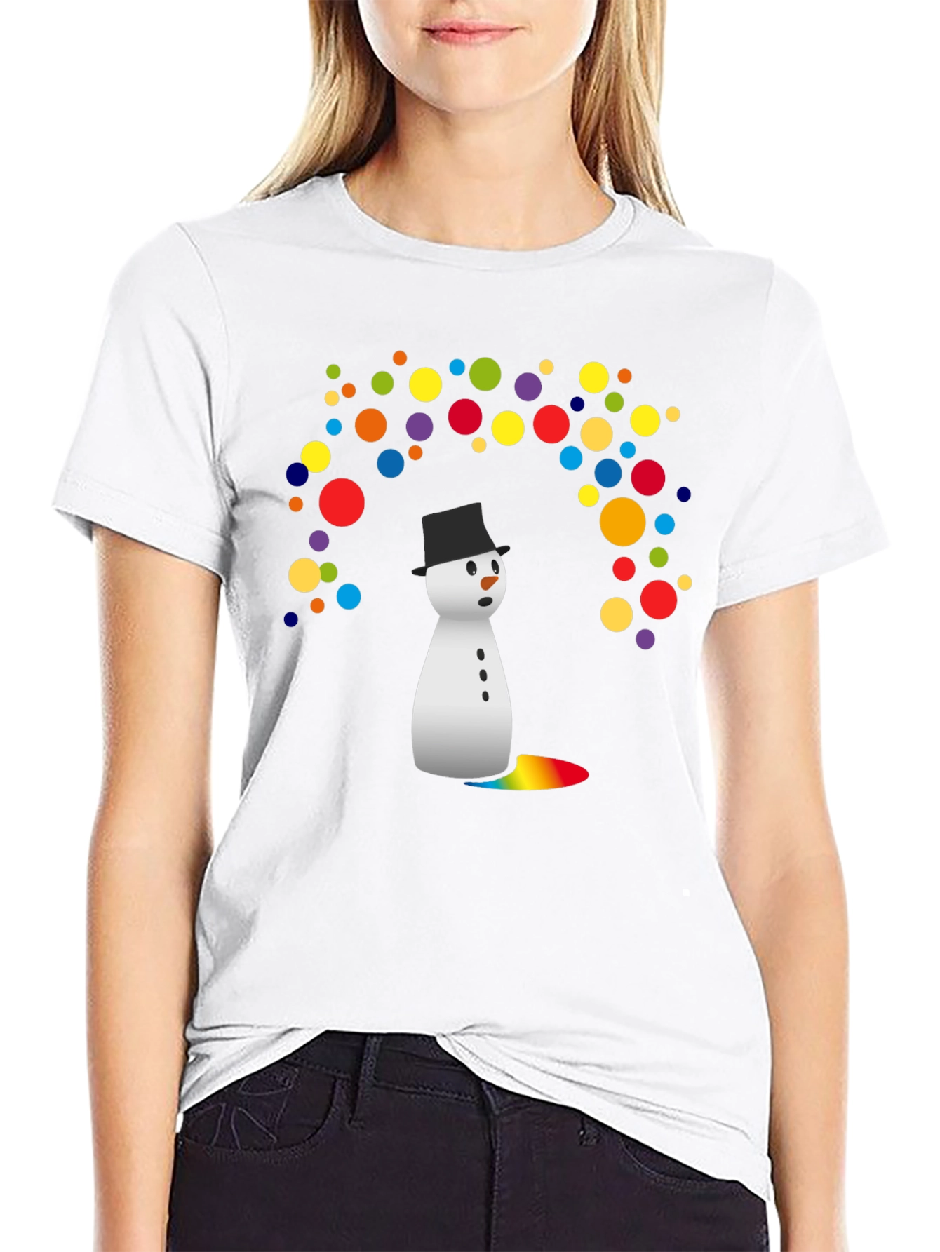 Snowman Rainbow Tears Graphic Tee - Black Cotton Blend