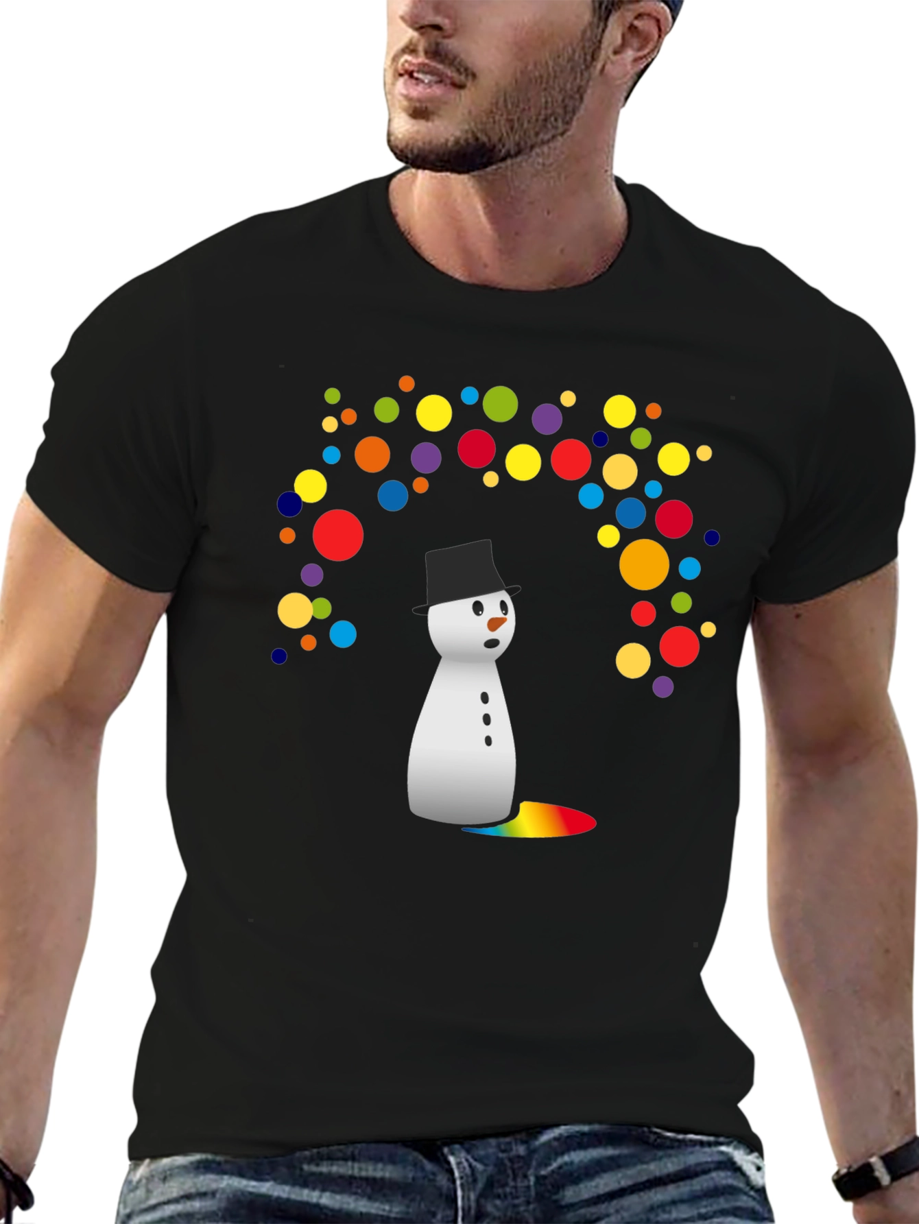 Snowman Rainbow Tears Graphic Tee - Black Cotton Blend