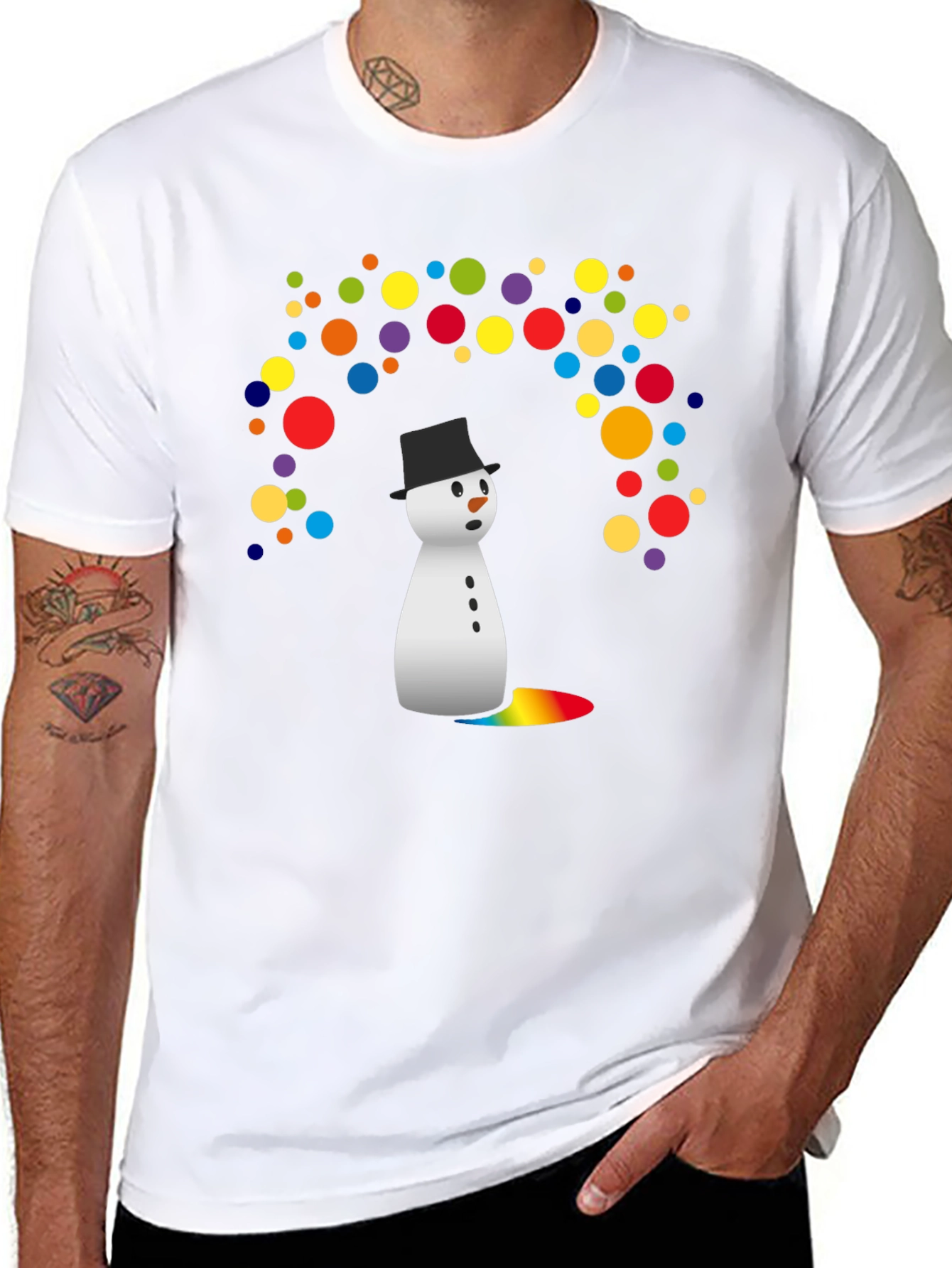 Snowman Rainbow Tears Graphic Tee - Black Cotton Blend