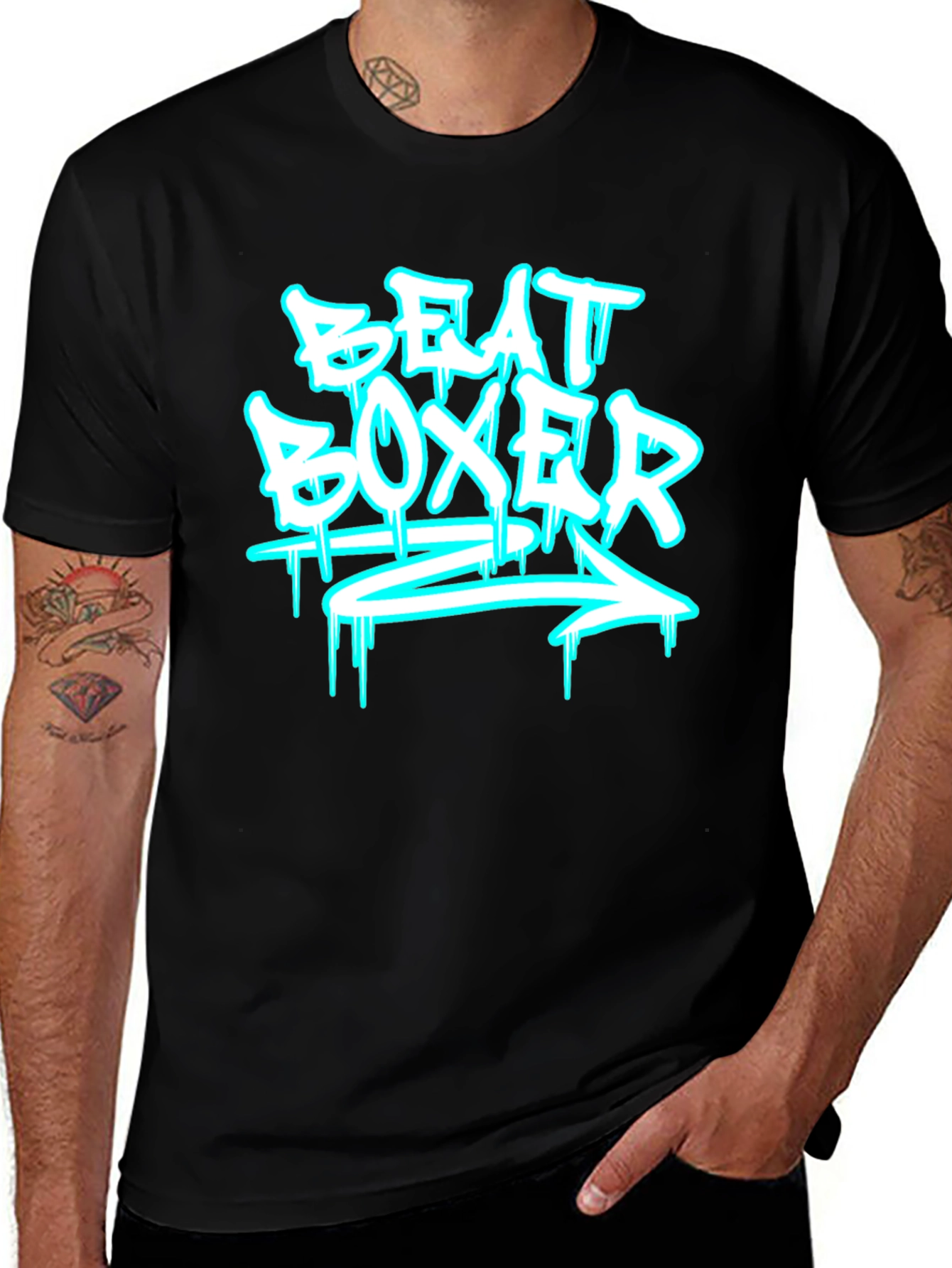 Beat Boxer Graphic Print Black T-Shirt