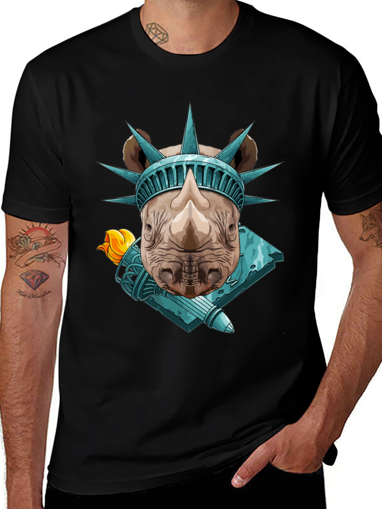 Rhino Statue of Liberty Graphic Tee