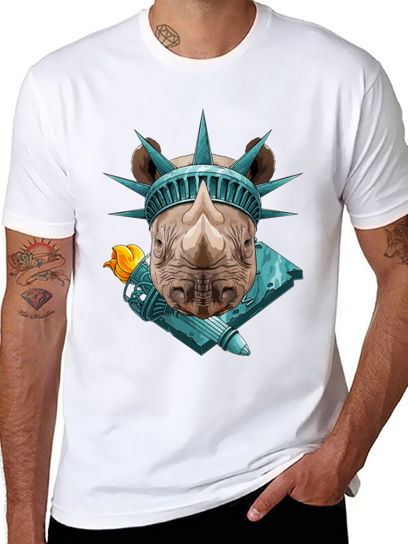 Rhino Statue of Liberty Graphic Tee