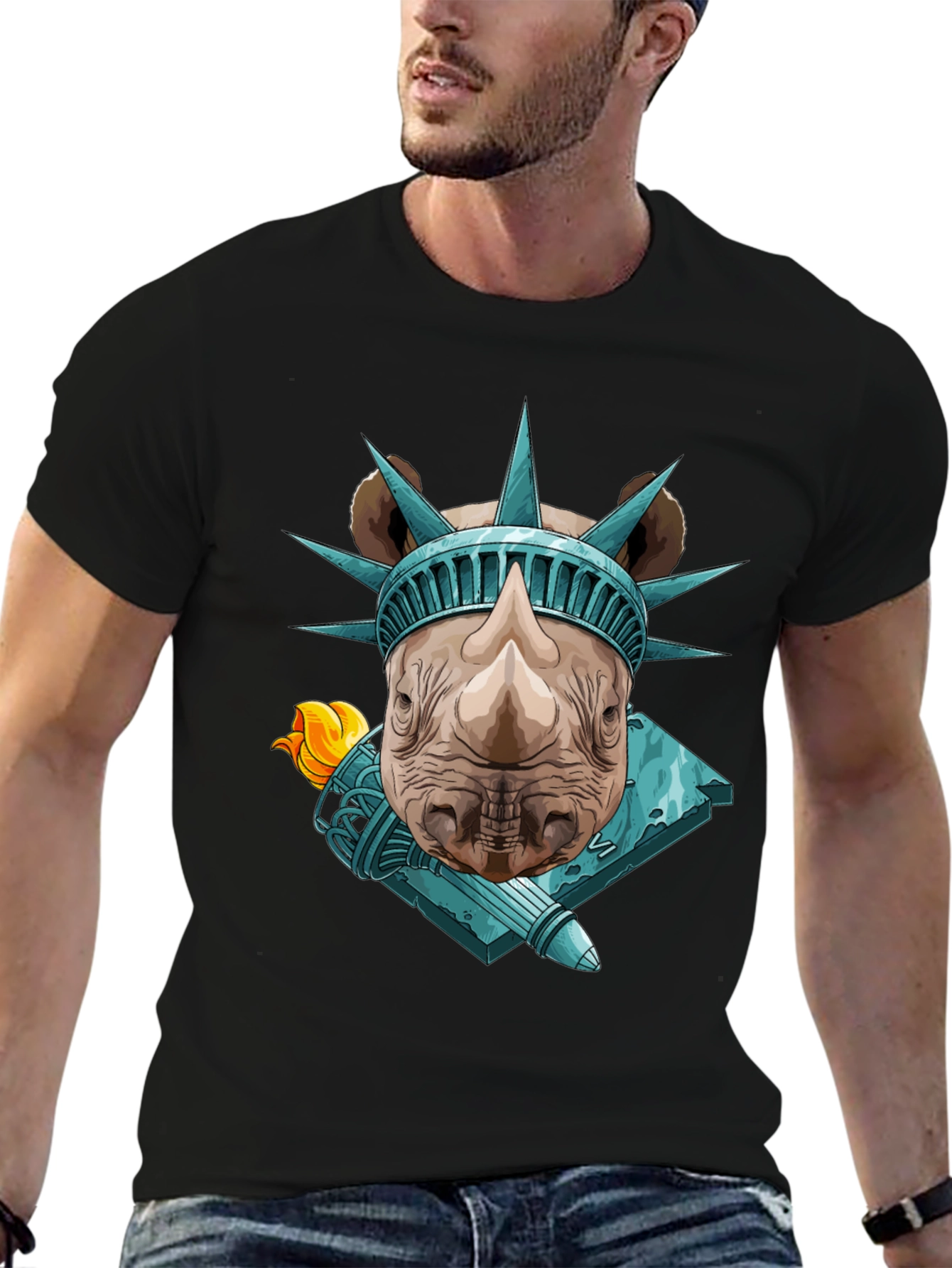 Rhino Statue of Liberty Graphic Tee