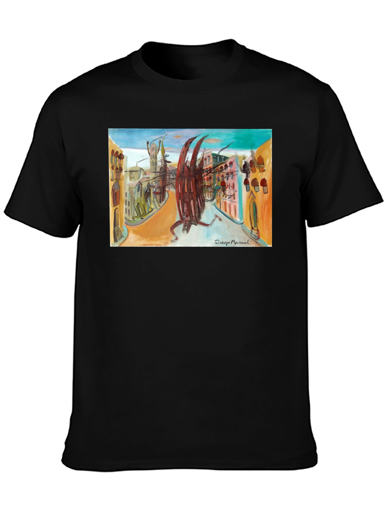 Abstract Cityscape Graphic Black T-Shirt