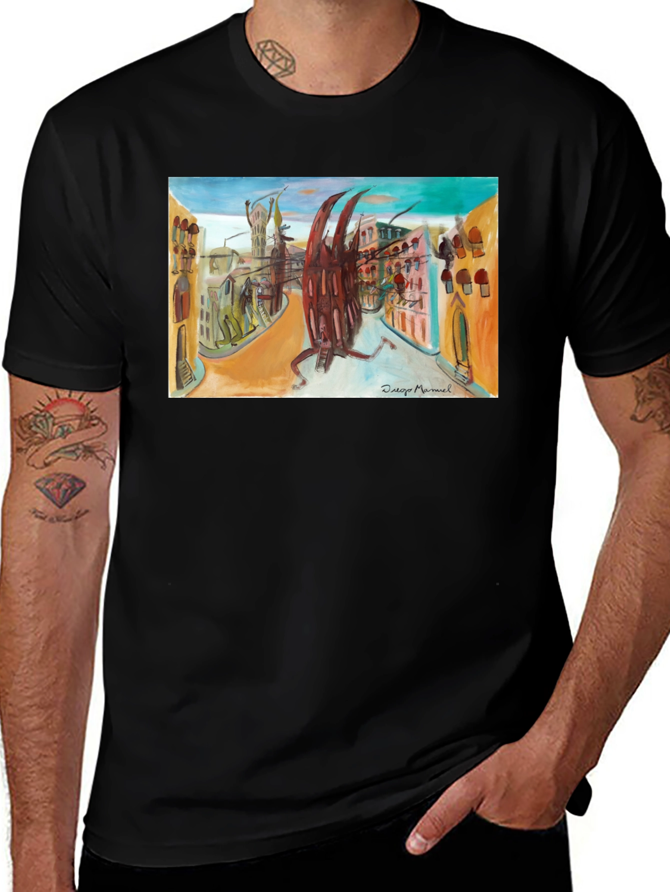 Abstract Cityscape Graphic Black T-Shirt