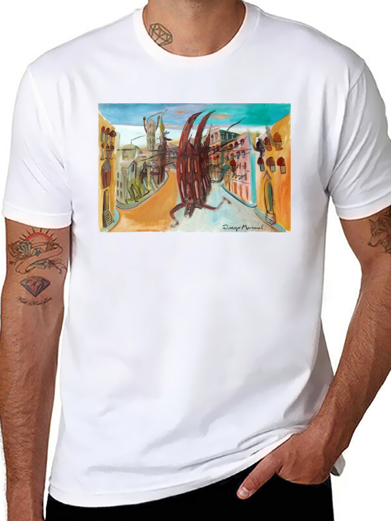 Abstract Cityscape Graphic Black T-Shirt