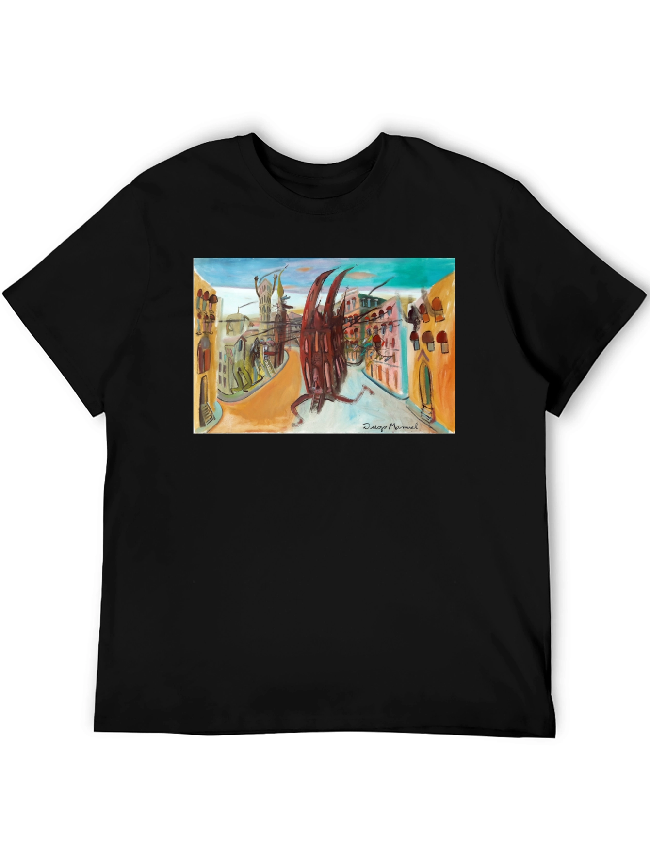 Abstract Cityscape Graphic Black T-Shirt
