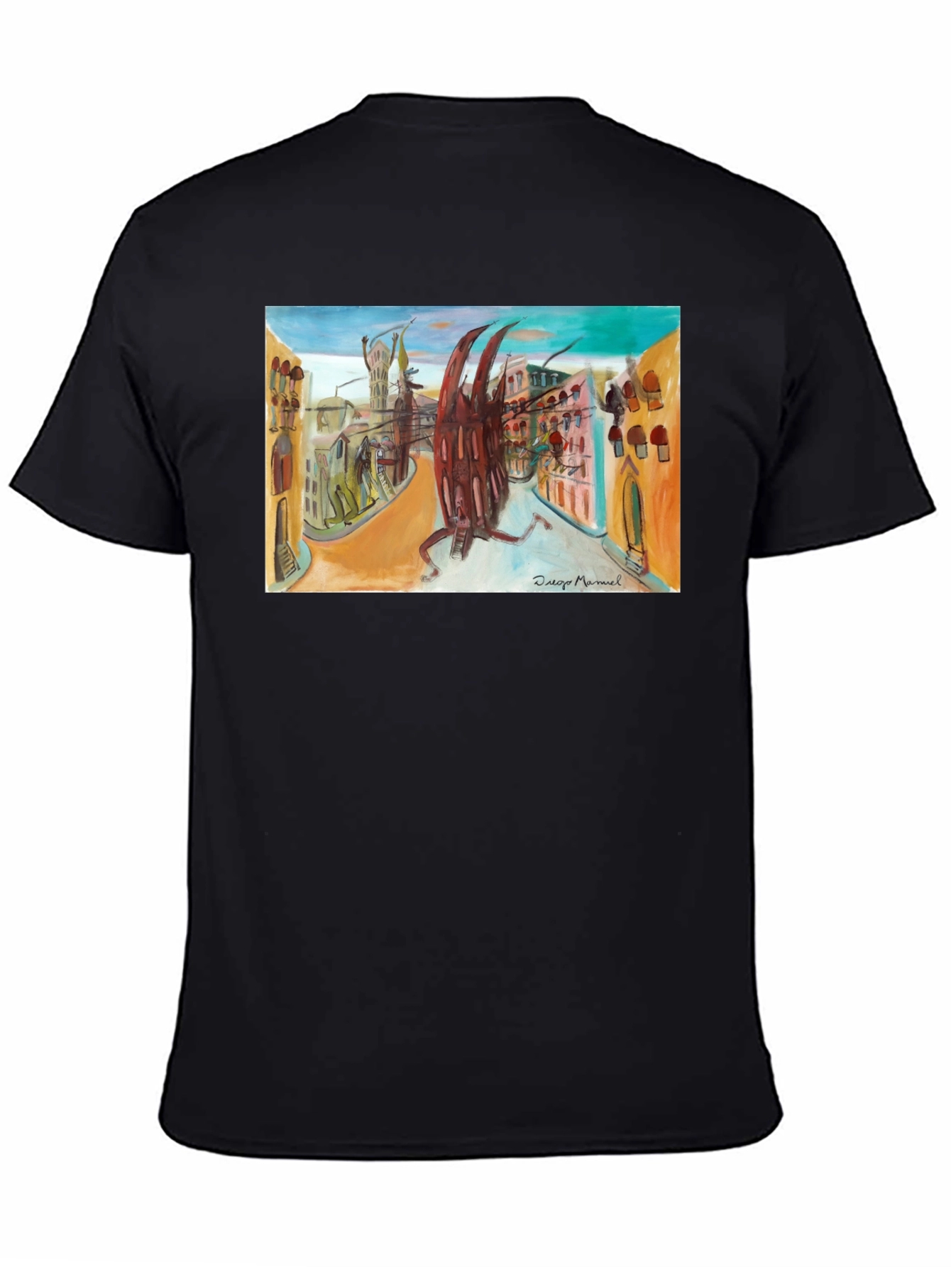Abstract Cityscape Graphic Black T-Shirt
