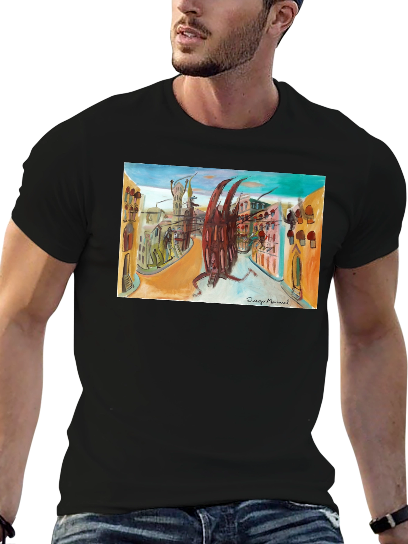 Abstract Cityscape Graphic Black T-Shirt