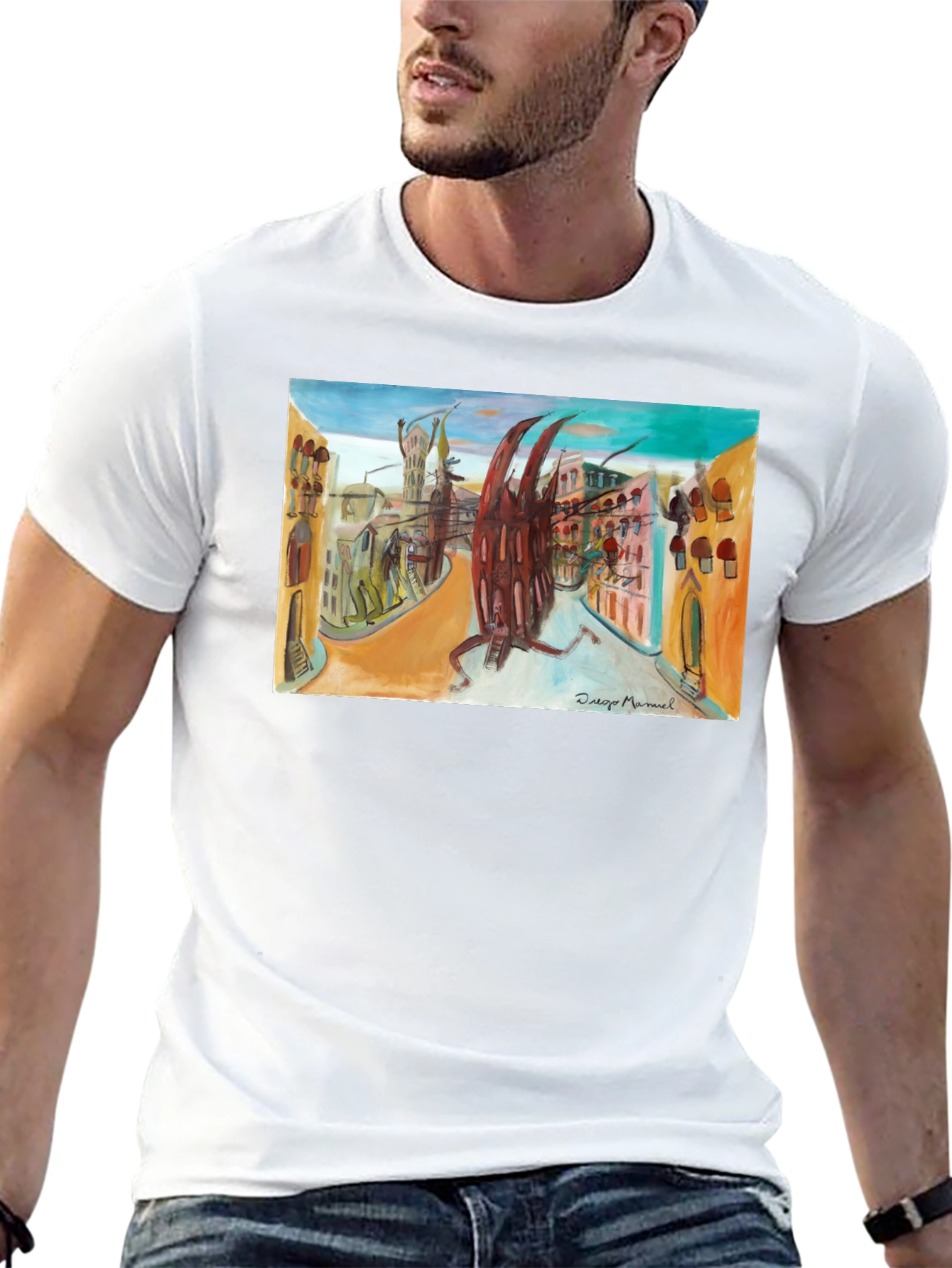 Abstract Cityscape Graphic Black T-Shirt