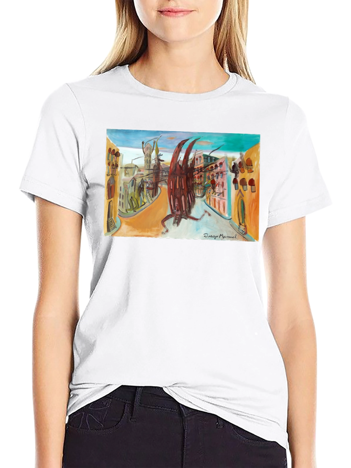Abstract Cityscape Graphic Black T-Shirt