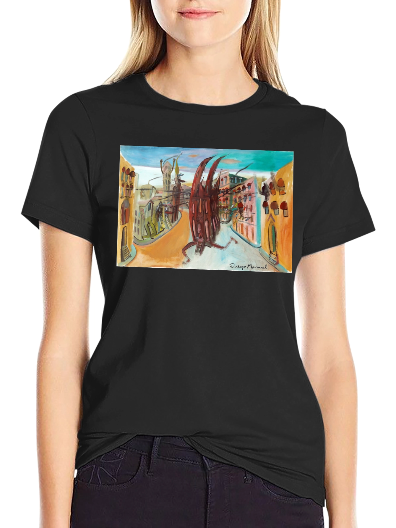 Abstract Cityscape Graphic Black T-Shirt