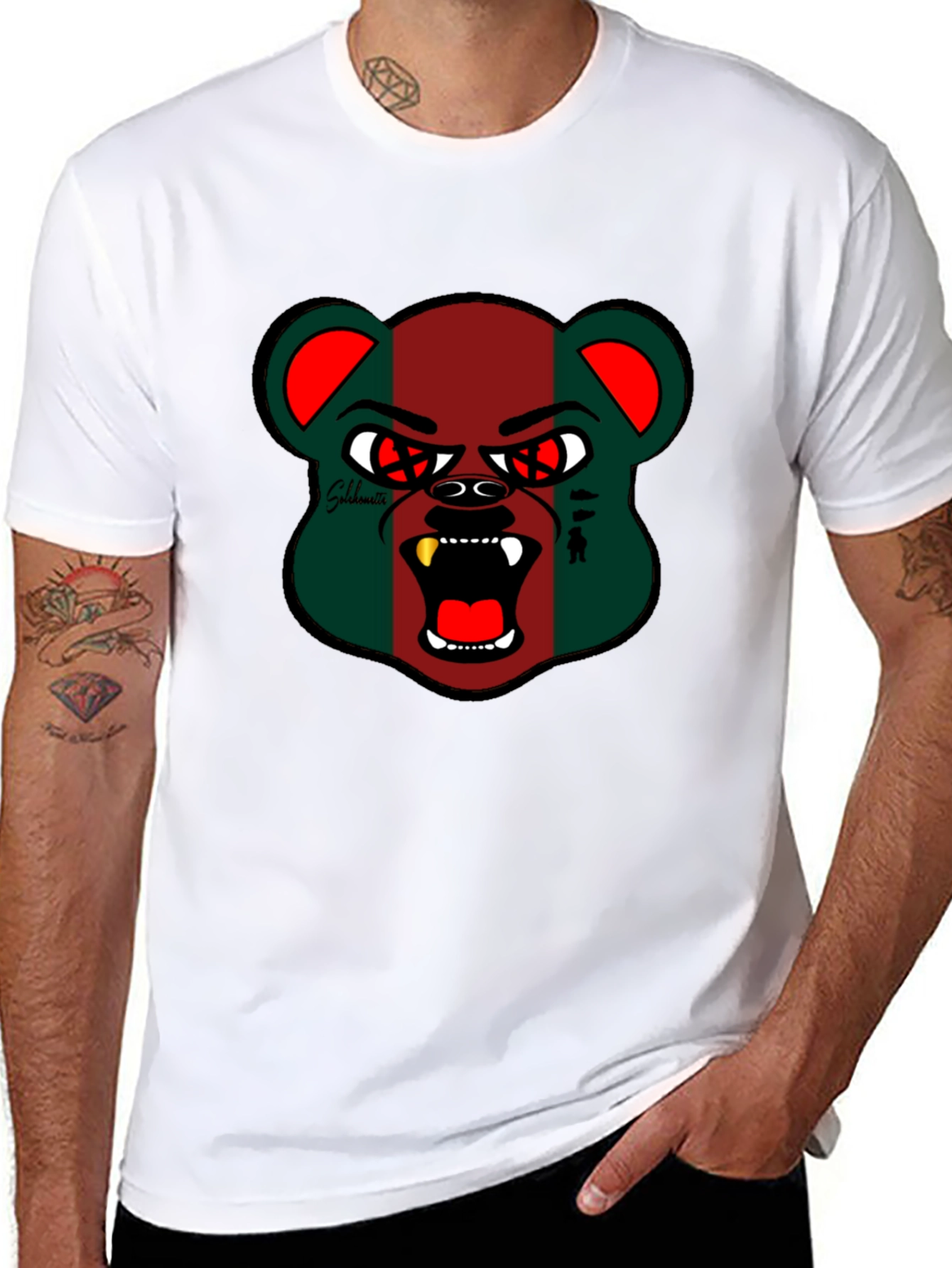 Mens Black Graphic Tee - Bear Design