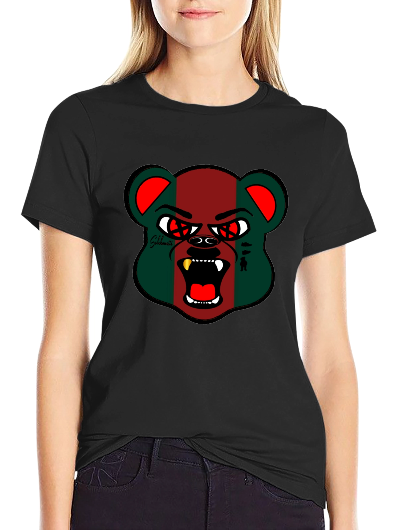 Mens Black Graphic Tee - Bear Design