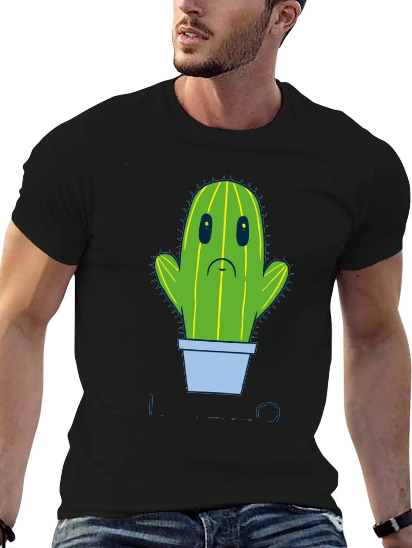Sad Cactus Graphic Tee - Mens Black T-Shirt