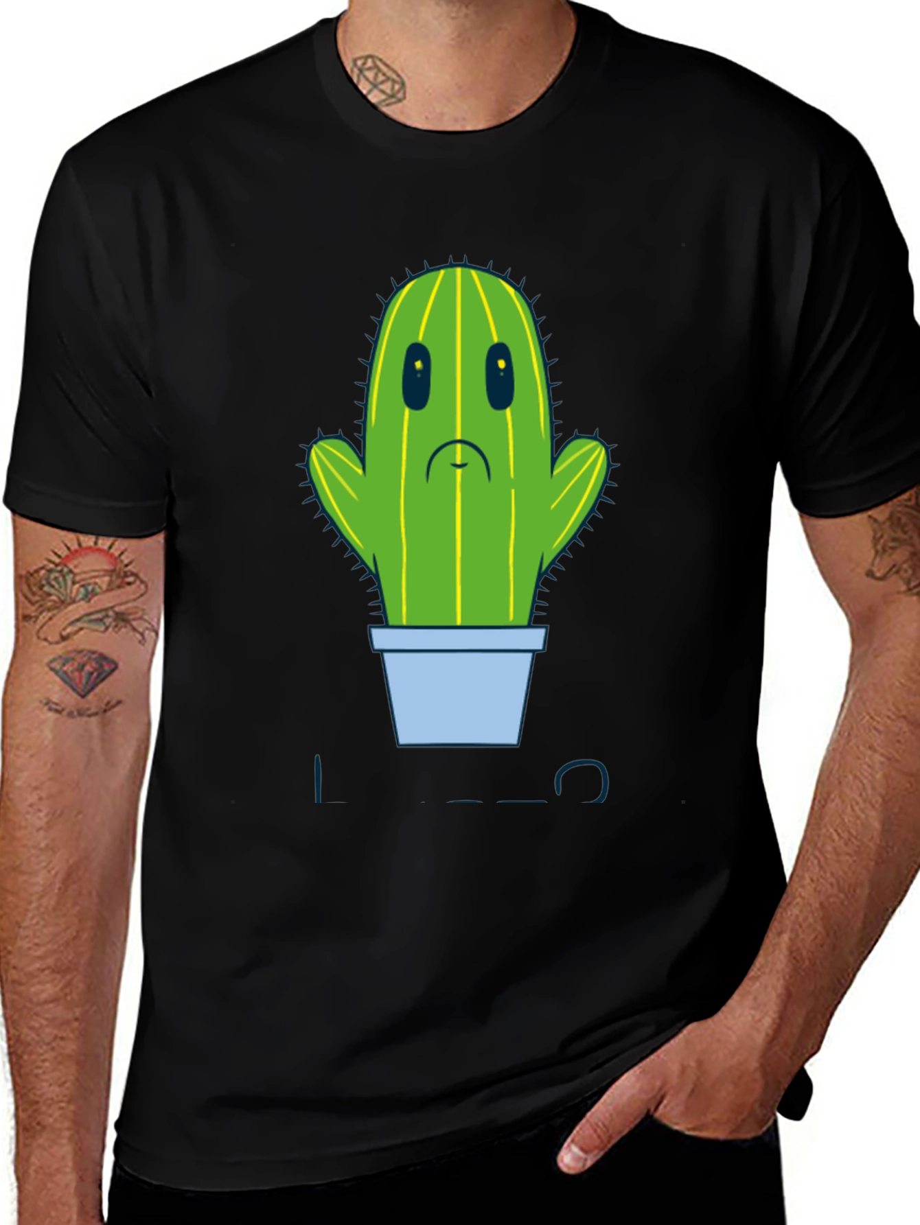 Sad Cactus Graphic Tee - Mens Black T-Shirt