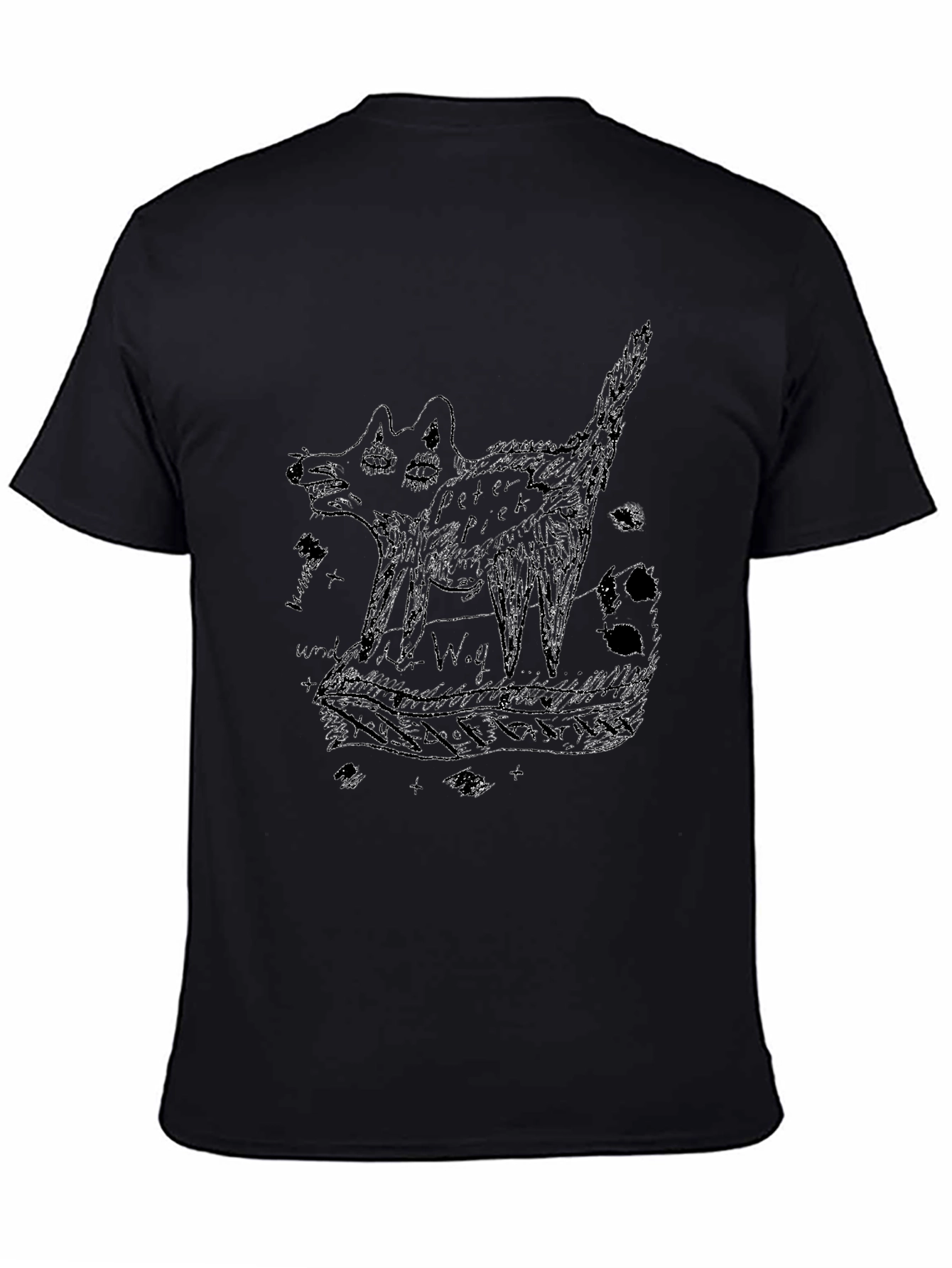 Abstract Graphic Wolf Print Black T-Shirt