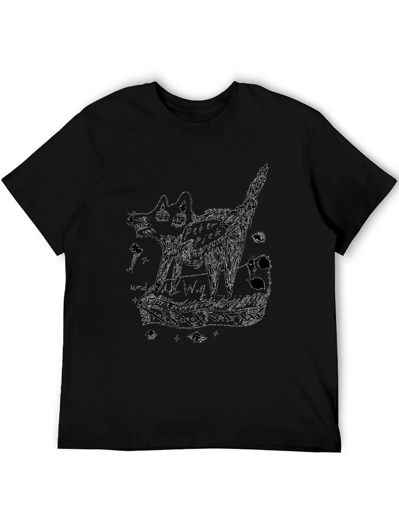 Abstract Graphic Wolf Print Black T-Shirt