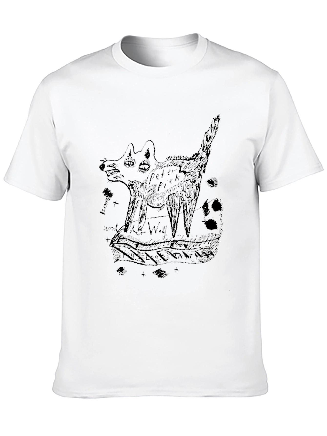 Abstract Graphic Wolf Print Black T-Shirt
