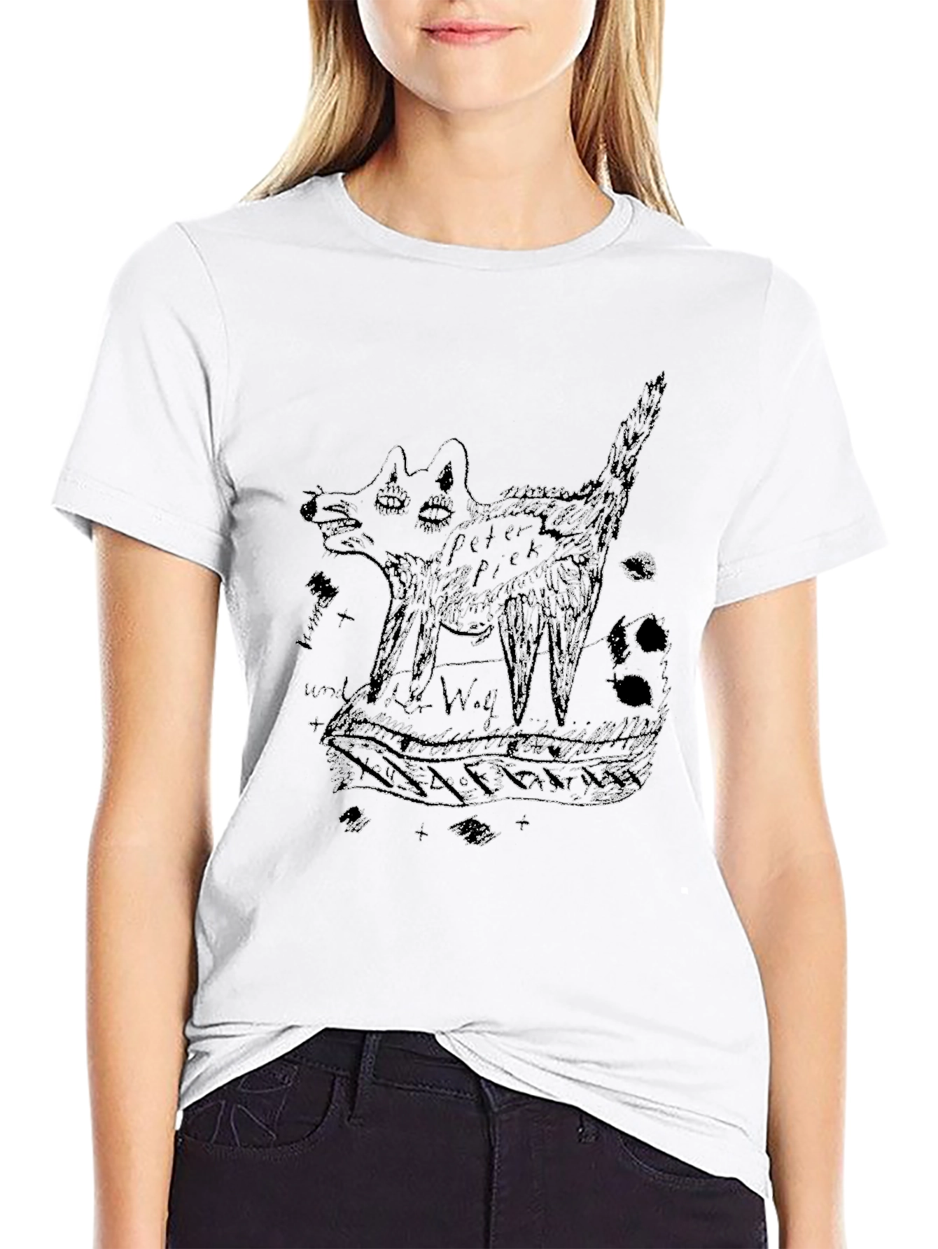 Abstract Graphic Wolf Print Black T-Shirt