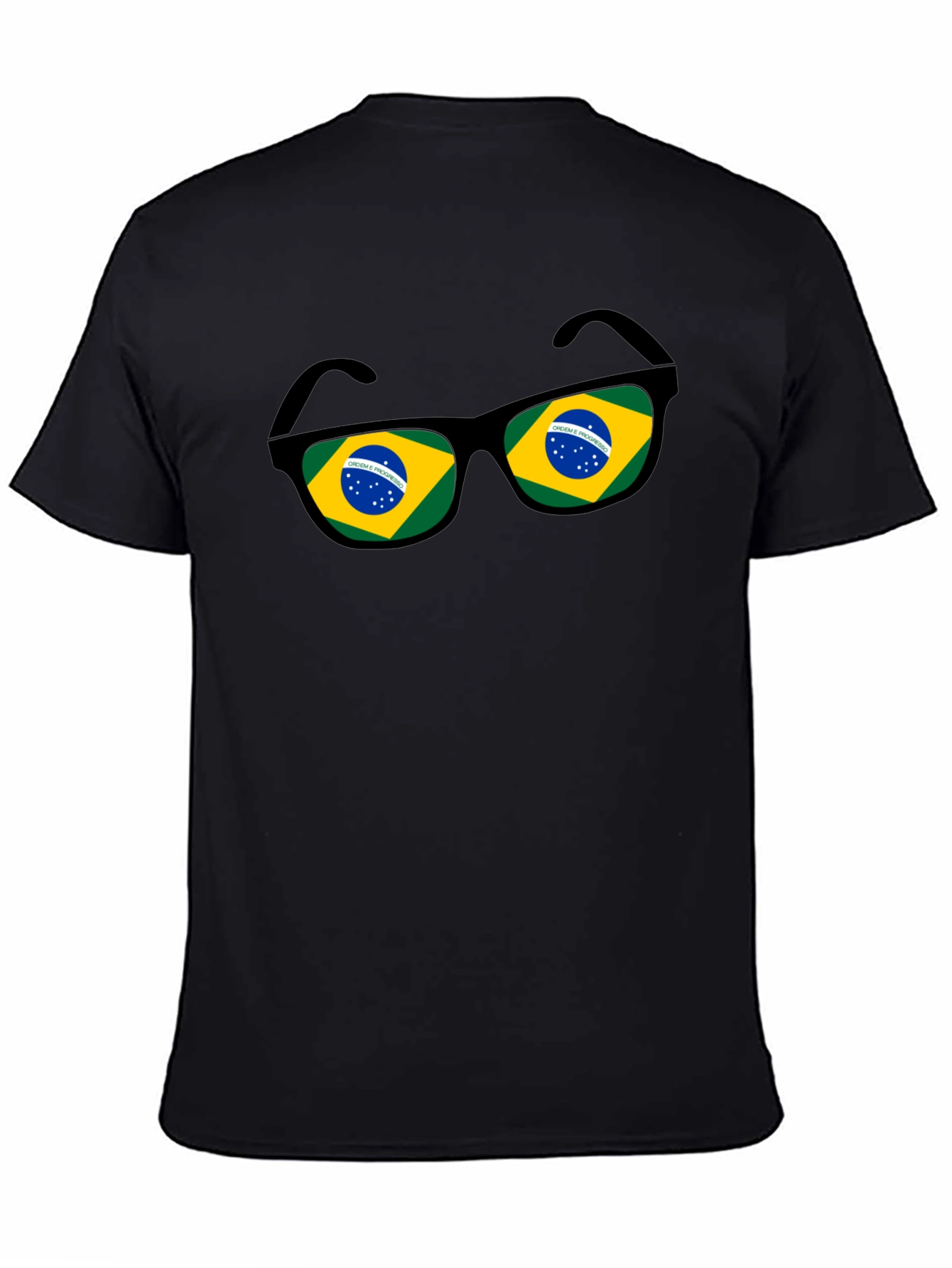 Brazil Flag Sunglasses Graphic Tee - Black Cotton T-Shirt