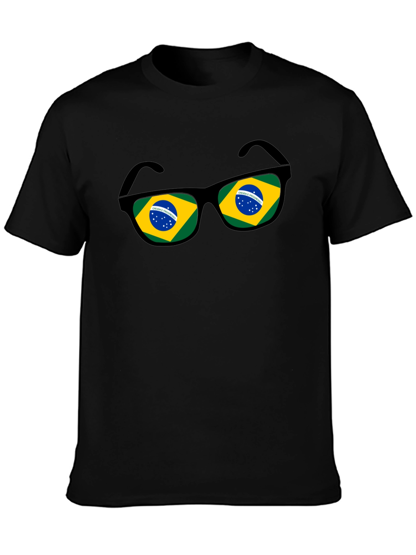 Brazil Flag Sunglasses Graphic Tee - Black Cotton T-Shirt