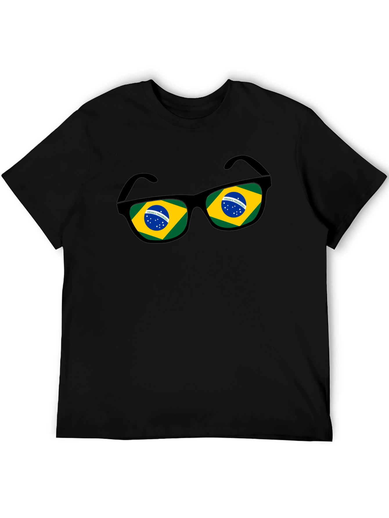 Brazil Flag Sunglasses Graphic Tee - Black Cotton T-Shirt