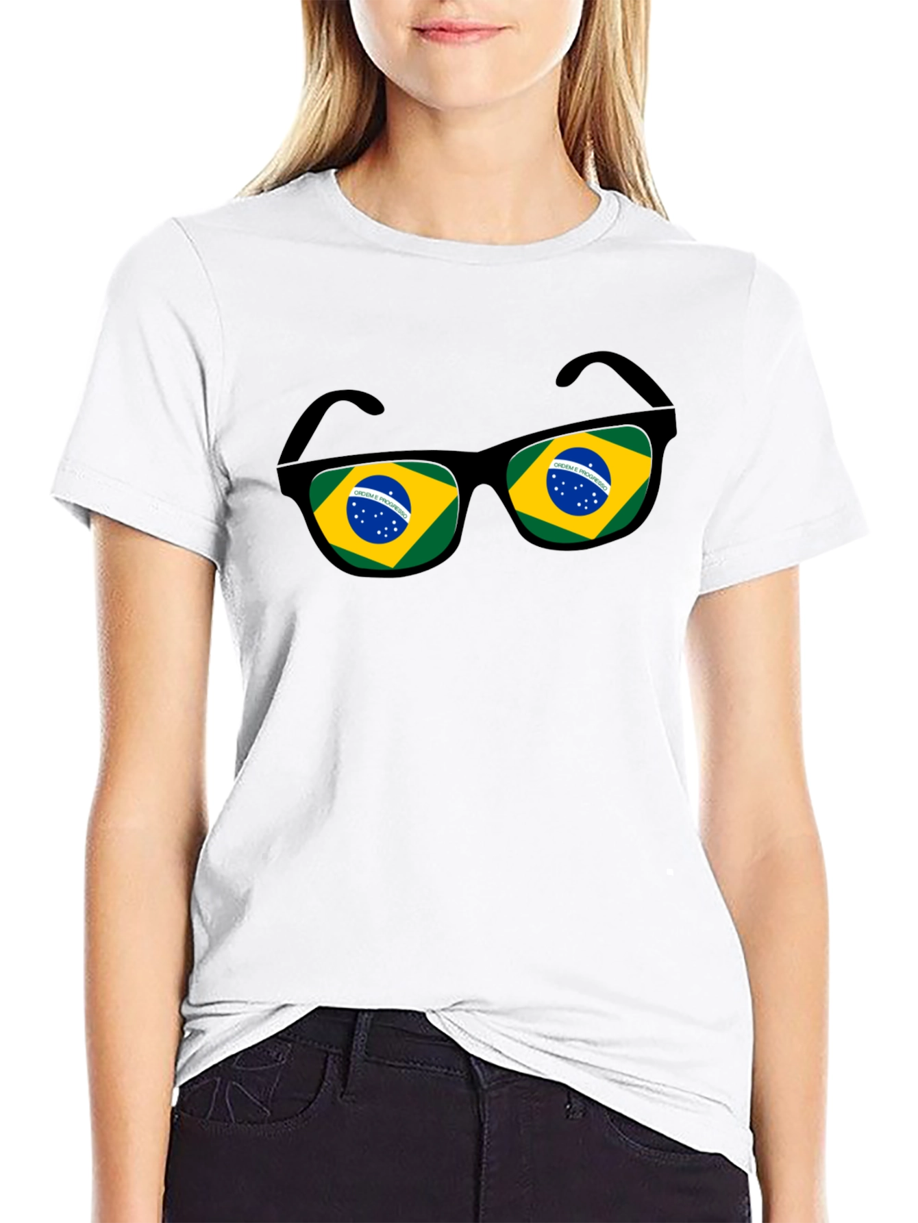 Brazil Flag Sunglasses Graphic Tee - Black Cotton T-Shirt