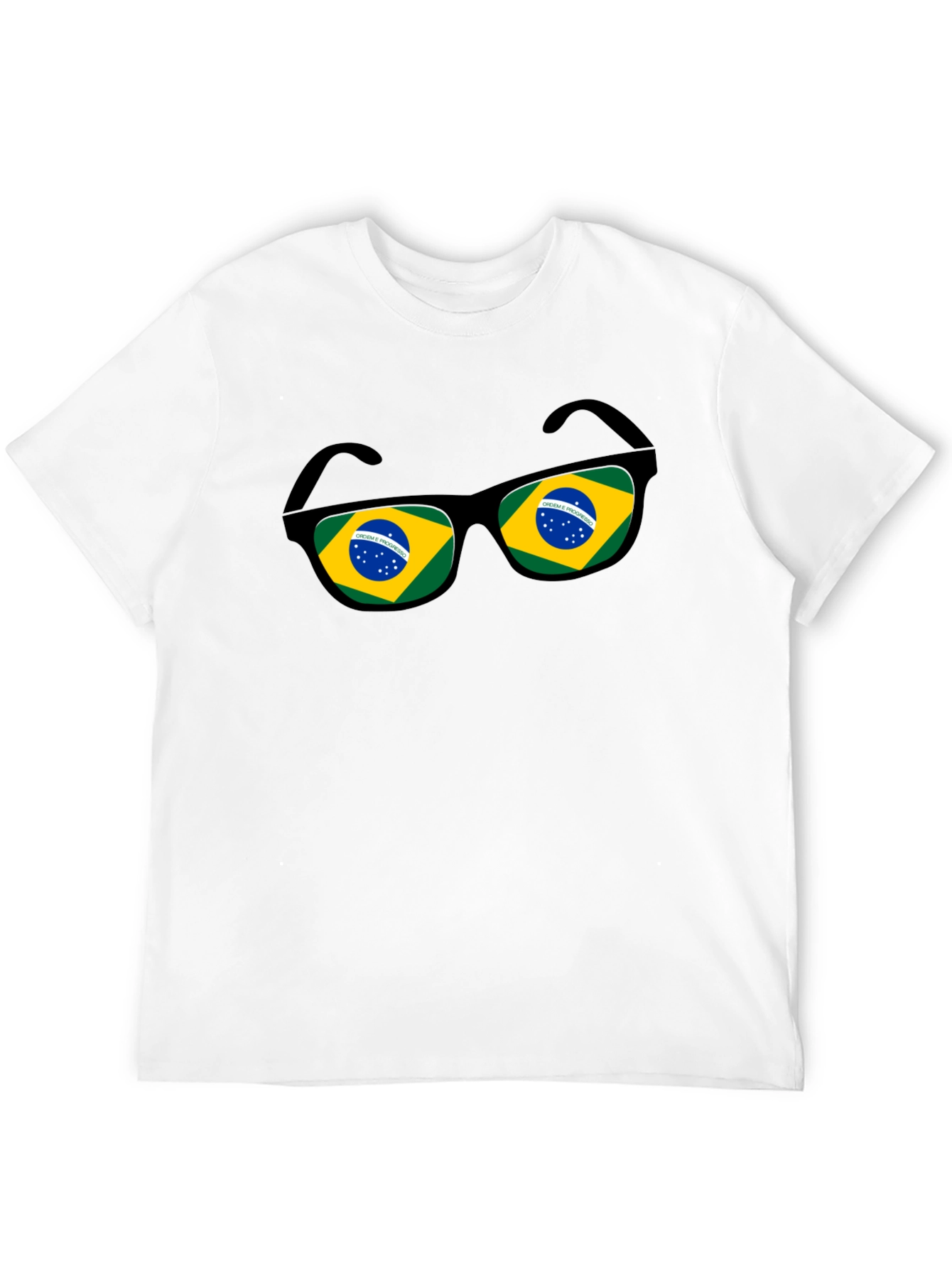 Brazil Flag Sunglasses Graphic Tee - Black Cotton T-Shirt