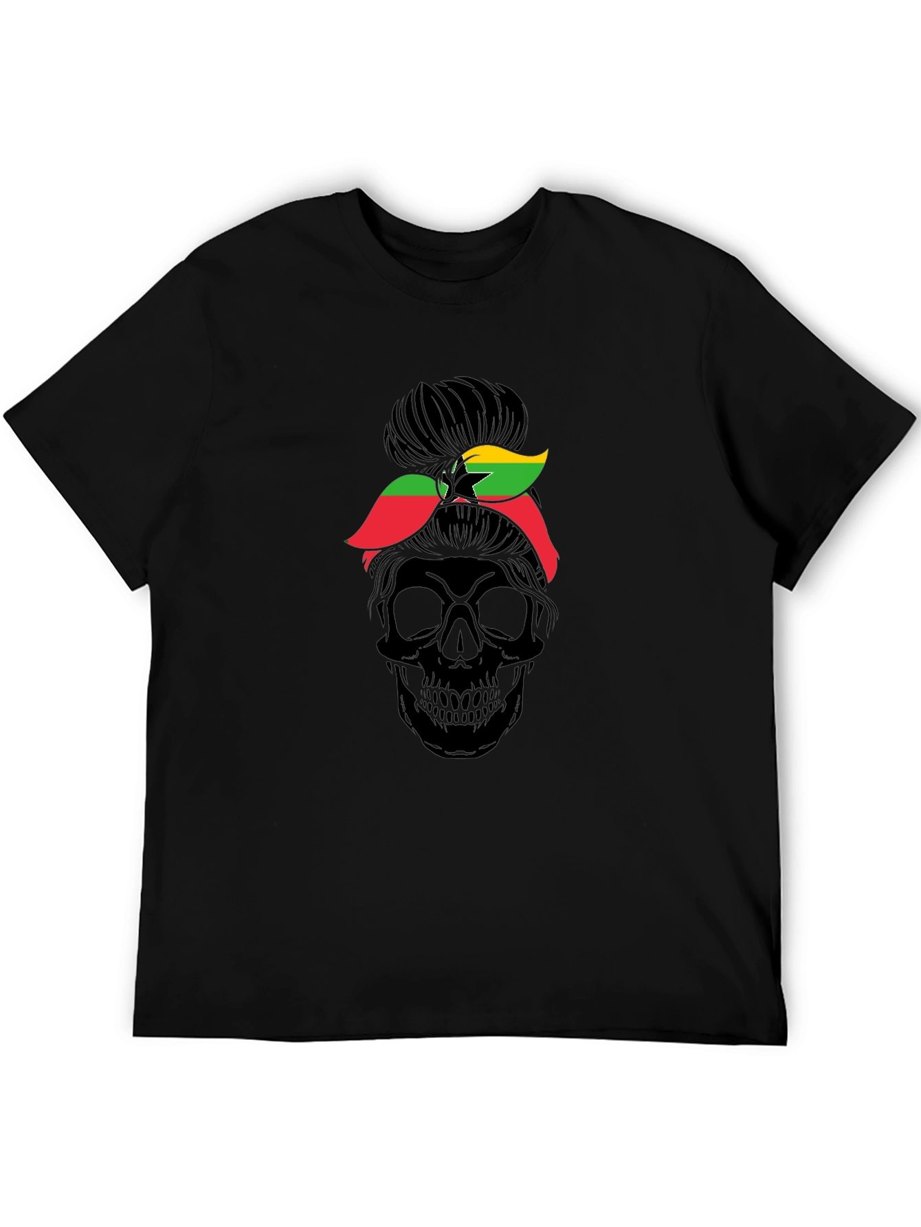 Skull Messy Bun Ghana Flag T-Shirt