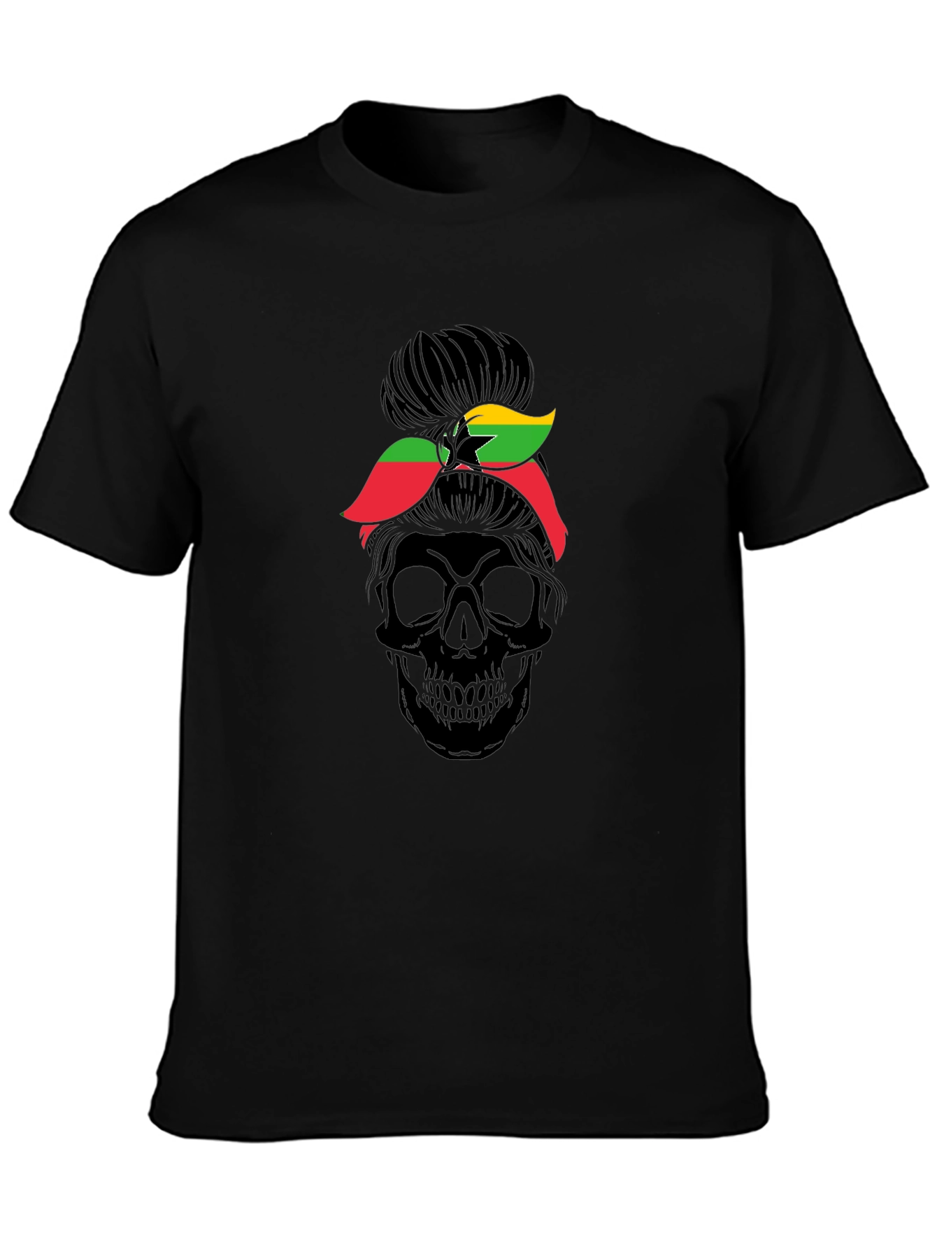 Skull Messy Bun Ghana Flag T-Shirt