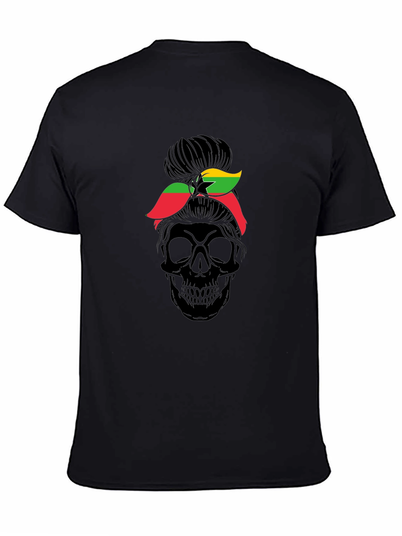 Skull Messy Bun Ghana Flag T-Shirt