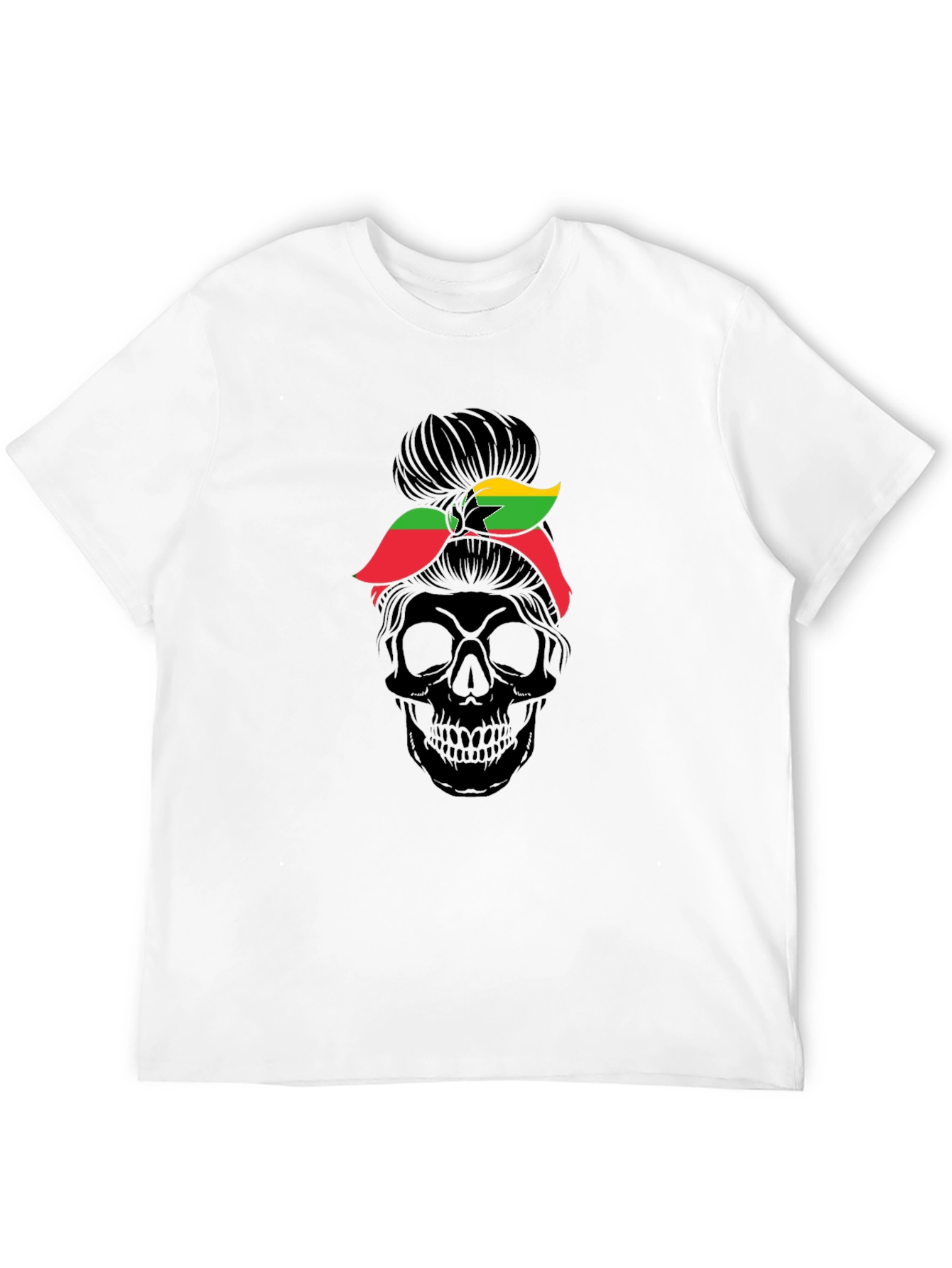 Skull Messy Bun Ghana Flag T-Shirt