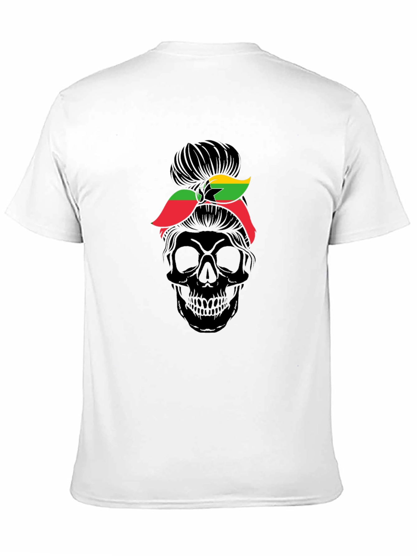 Skull Messy Bun Ghana Flag T-Shirt