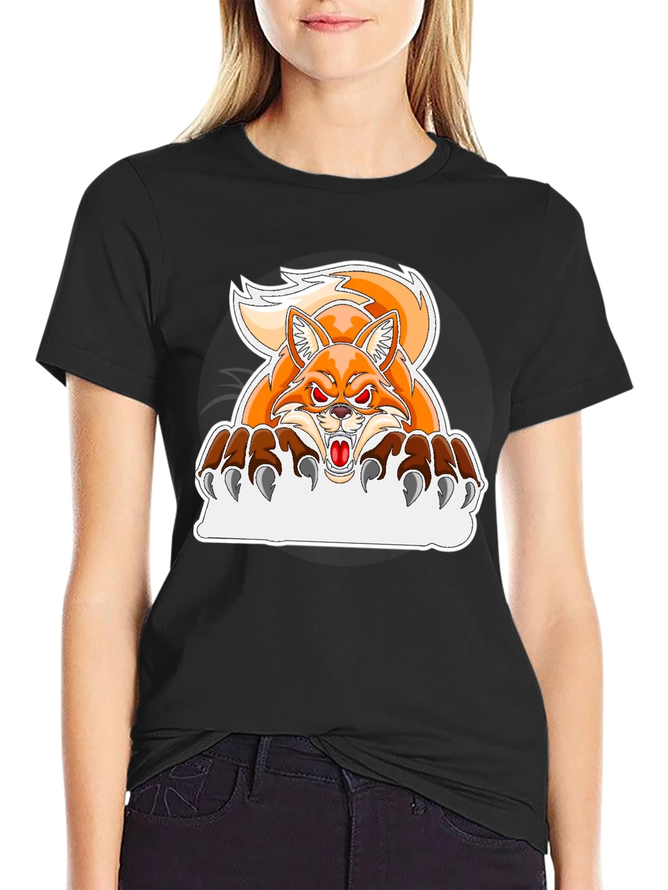 Angry Fox Graphic T-Shirt - Black