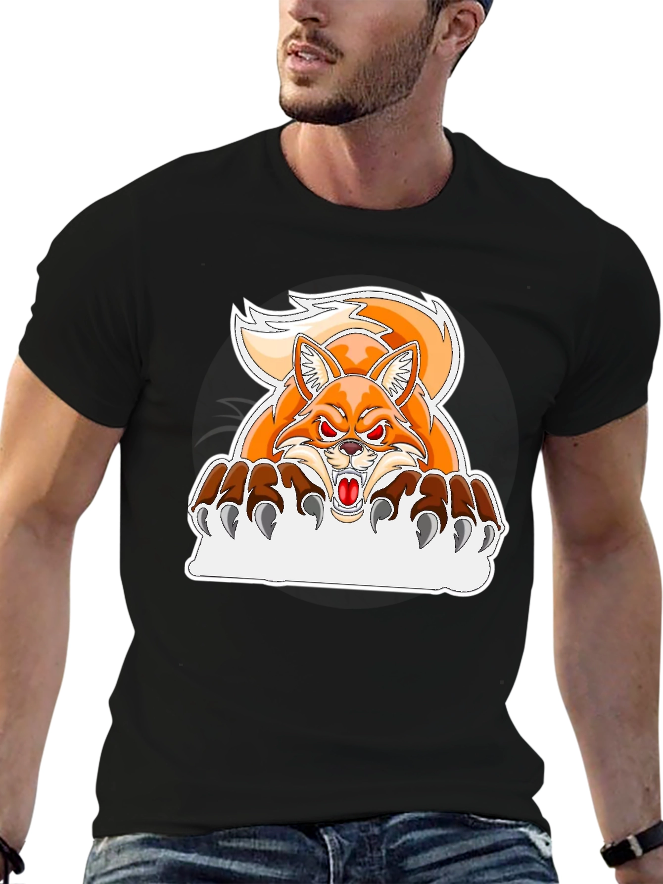 Angry Fox Graphic T-Shirt - Black