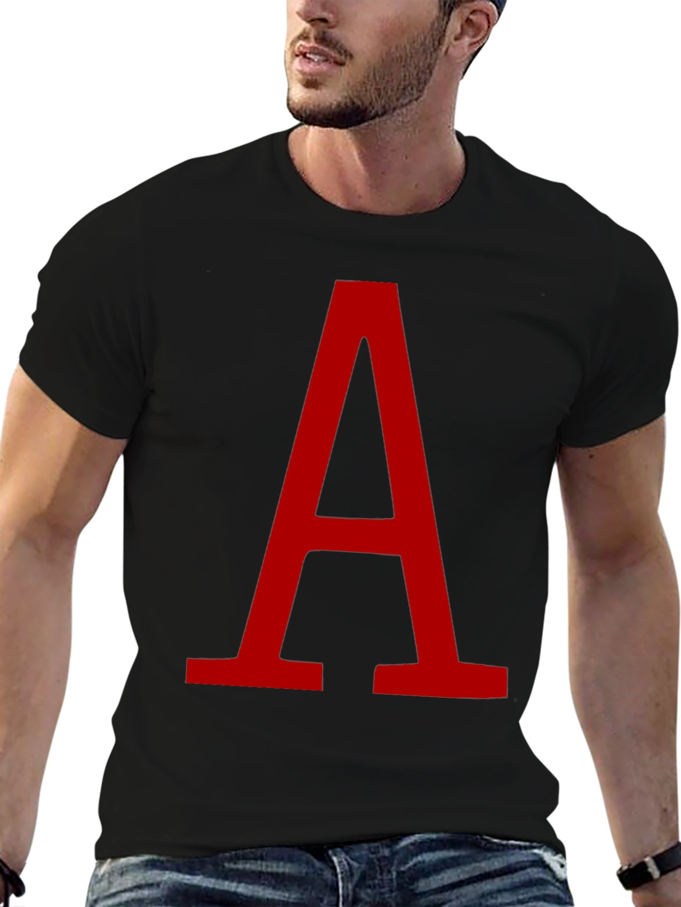 Bold Red Letter A Graphic Black T-Shirt