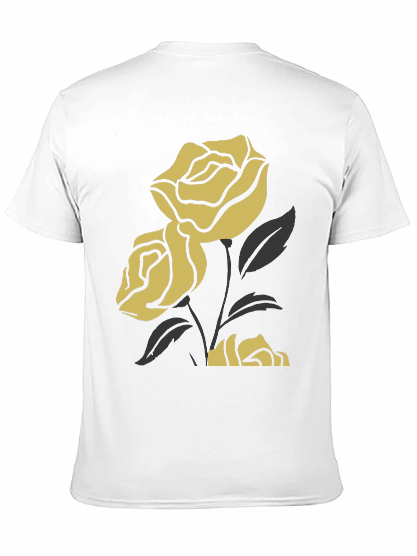 Black T-Shirt with Gold Rose Design