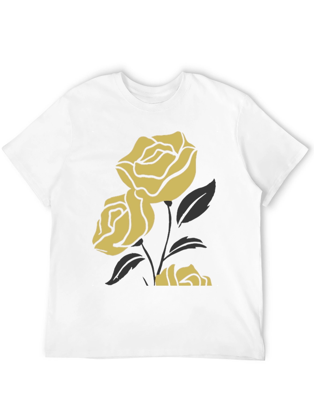 Black T-Shirt with Gold Rose Design