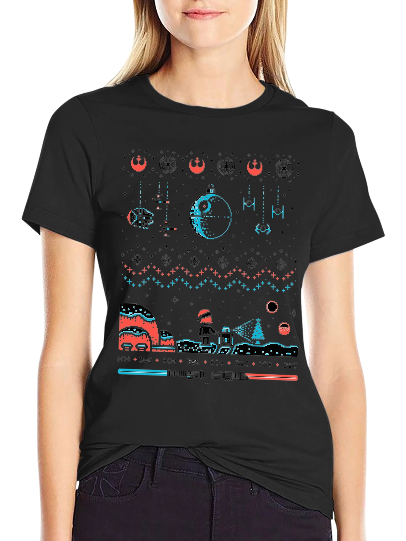 Star Wars Ugly Christmas Sweater Pixel T-Shirt
