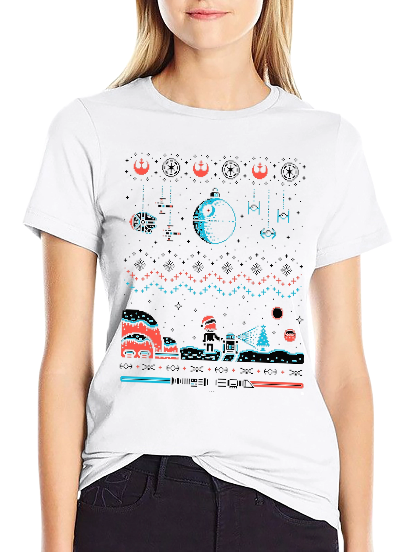 Star Wars Ugly Christmas Sweater Pixel T-Shirt