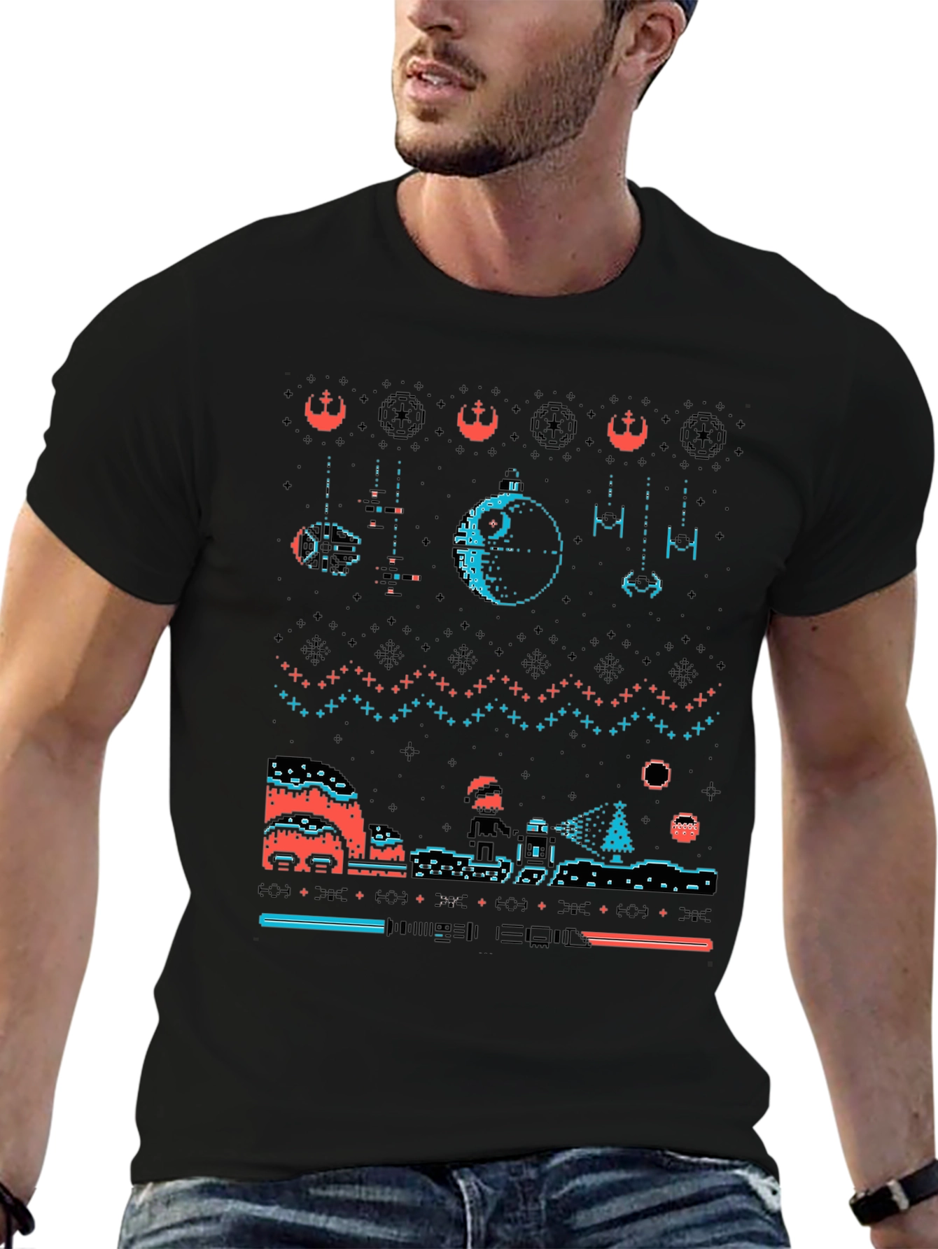 Star Wars Ugly Christmas Sweater Pixel T-Shirt