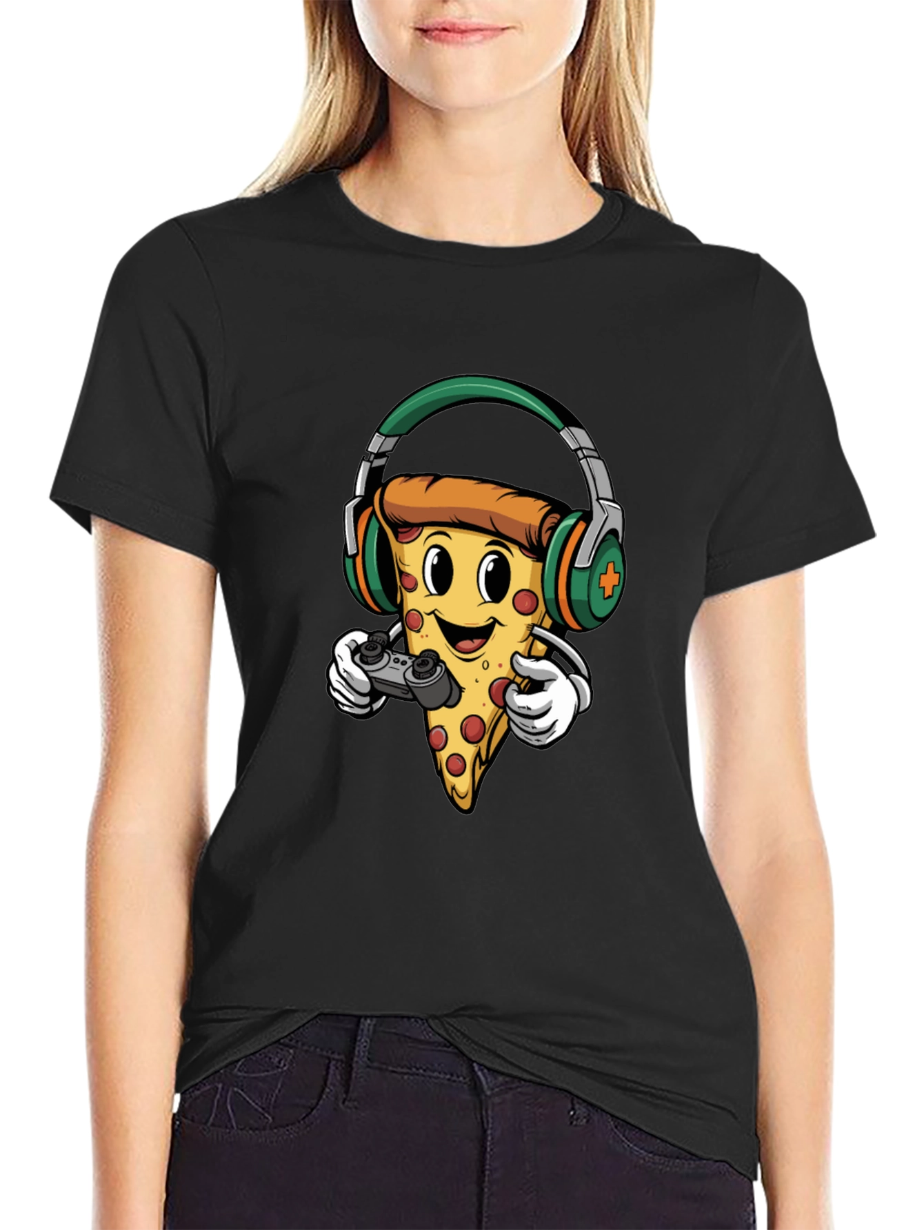 Pizza Gamer Graphic Tee - Cool Cartoon Foodie Shirt