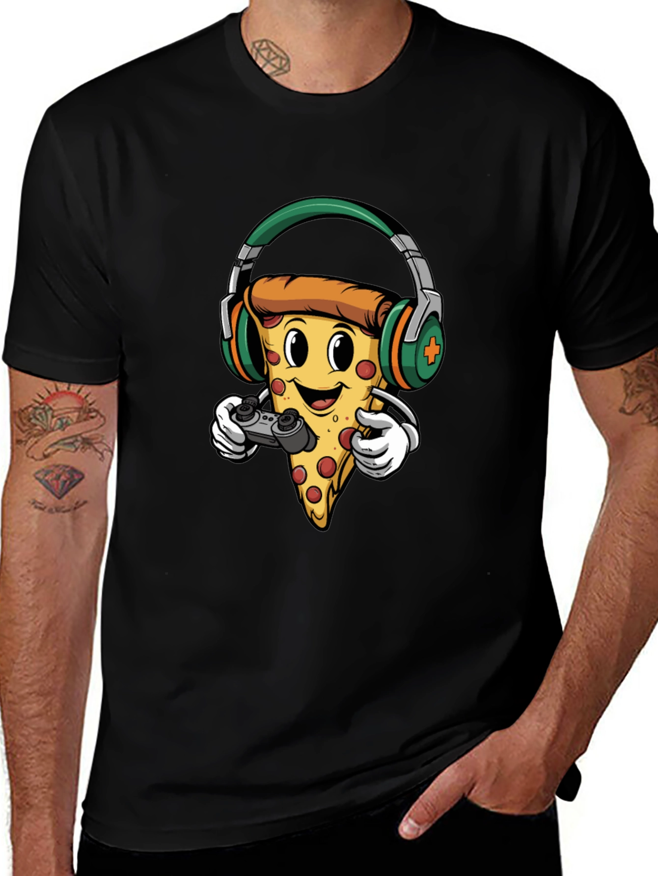 Pizza Gamer Graphic Tee - Cool Cartoon Foodie Shirt