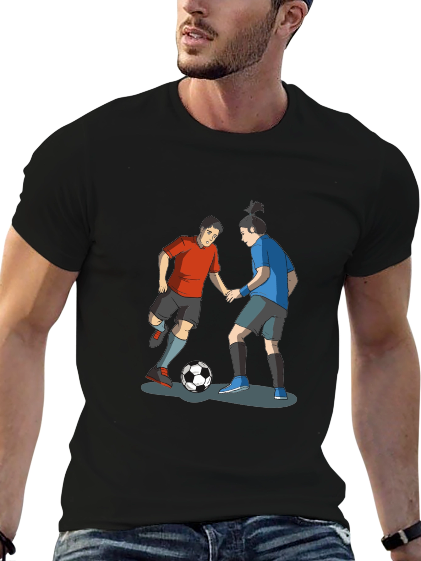 Soccer Player Graphic Black T-Shirt