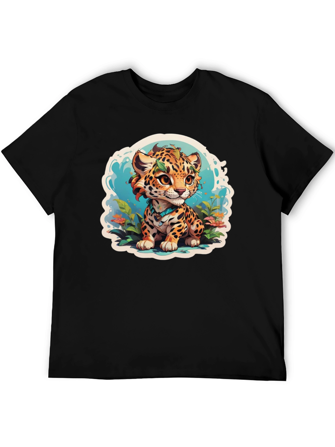 Cute Jaguar Cub Graphic Tee - Stylish Black T-Shirt
