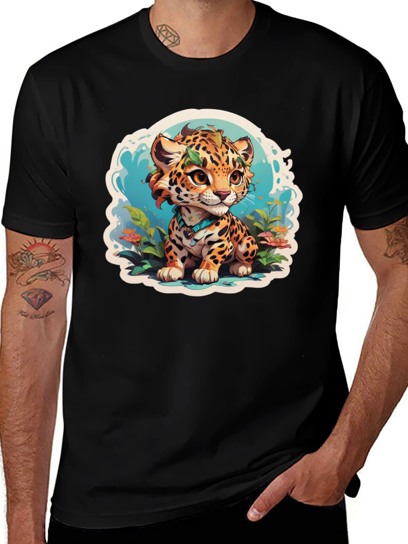 Cute Jaguar Cub Graphic Tee - Stylish Black T-Shirt