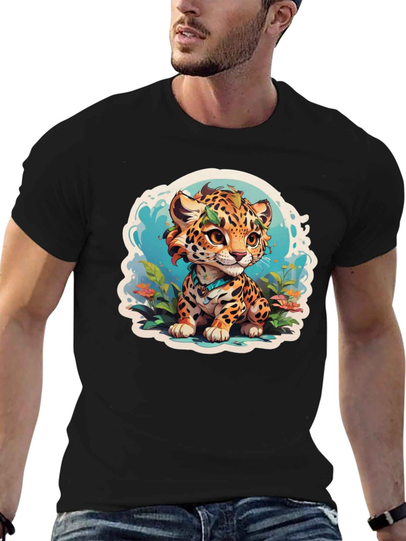 Cute Jaguar Cub Graphic Tee - Stylish Black T-Shirt