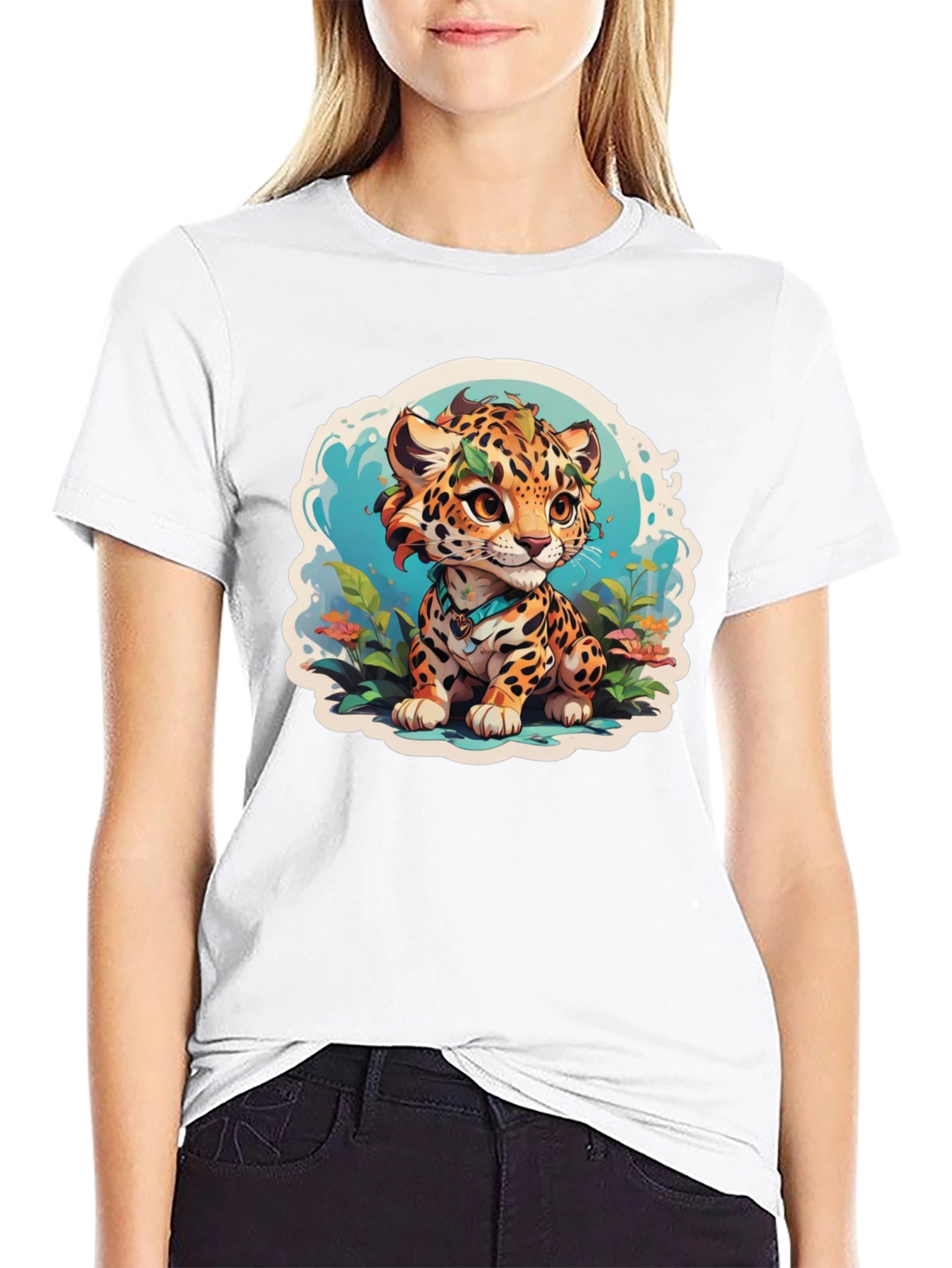 Cute Jaguar Cub Graphic Tee - Stylish Black T-Shirt